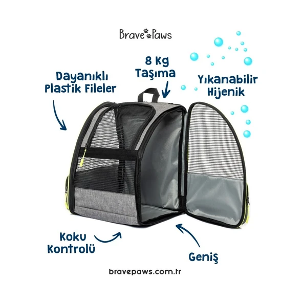 Brave Paws Kedi Köpek Çantası Yıkanabilir ve Hava Alan Piramit Model (Siyah) - 4