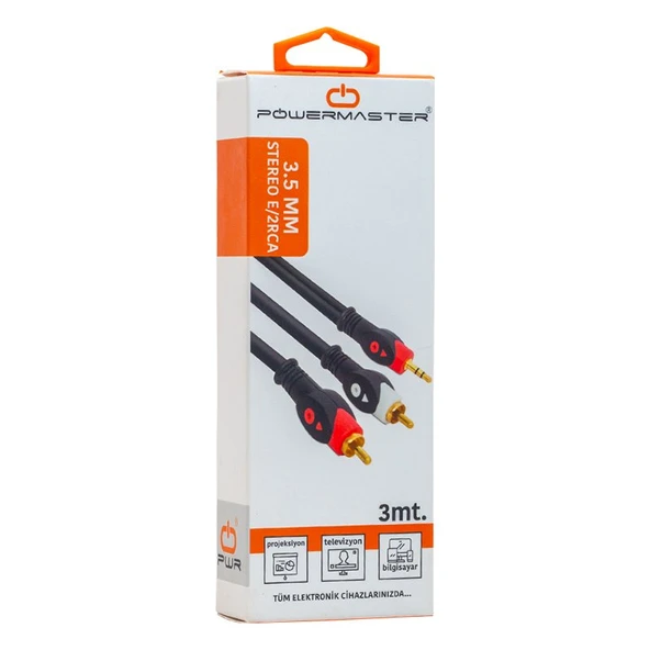 2 RCA ERKEK + 3.5 MM STEREO ERKEK 3 METRE KUTULU 1.KALİTE KABLO POWERMASTER