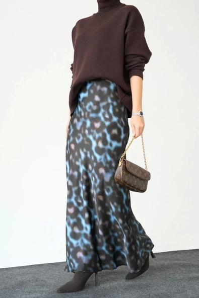 Uzun Saten ETEK - Siyah-Mavi - 2