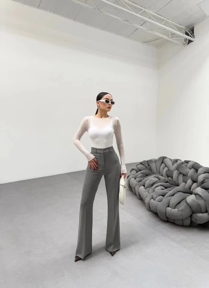 230 Gr Poly Viscose Full Lycra İspanyol Paça Pantolon - 3