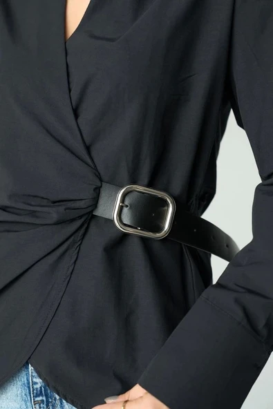 Kemerli Gömlek - Siyah - Resim 5