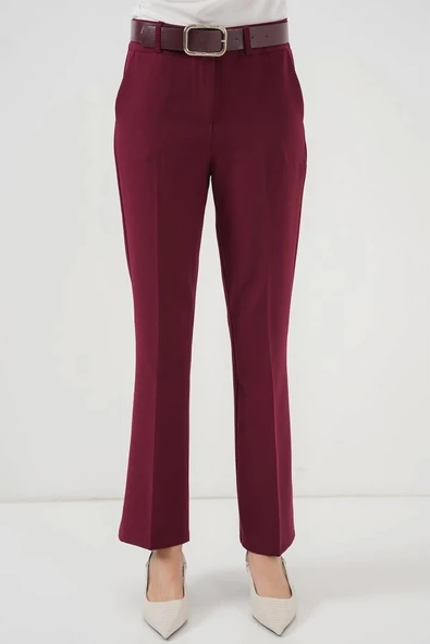 6538 Kemerli İspanyol Paça Pantolon - Bordo - 2