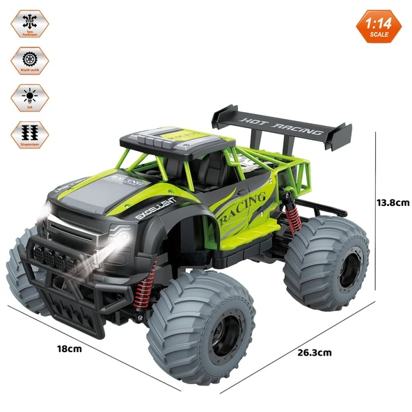 Uzaktan Kumandalı Full Fonksiyon 1:14 Şarjlı 2.4G Off-Road Araba Yeşil - 2