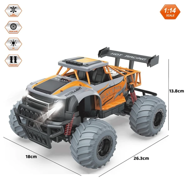 Uzaktan Kumandalı Full Fonksiyon 1:14 Şarjlı 2.4G Off-Road Araba Turuncu - 2
