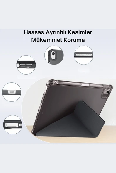iPad 11. Nesil A16 2025 Uyumlu 11 inç Kalem Bölmeli Standlı Fuchsia Tri Folding Tablet Kılıfı - 3
