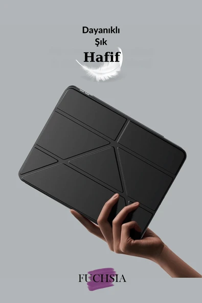 iPad 11. Nesil A16 2025 Uyumlu 11 inç Kalem Bölmeli Standlı Fuchsia Tri Folding Tablet Kılıfı - 6