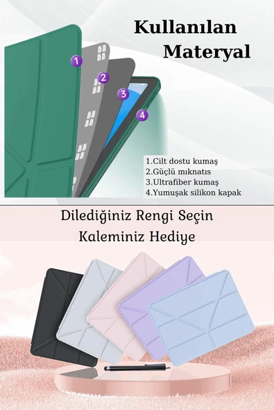iPad 11. Nesil A16 2025 Uyumlu 11 inç Kalem Bölmeli Standlı Fuchsia Tri Folding Tablet Kılıfı - 8