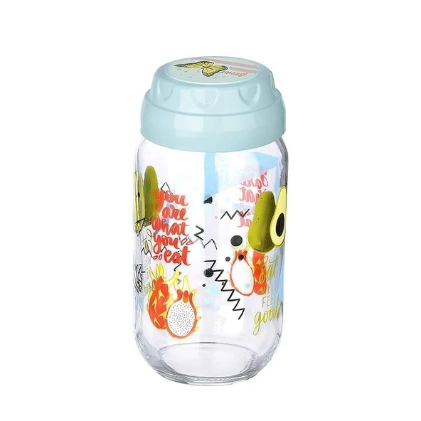 Vintage  Dekoratif  Desenli Cam Kavanoz 1000 ml - 33,8 oz - Avokado - 2