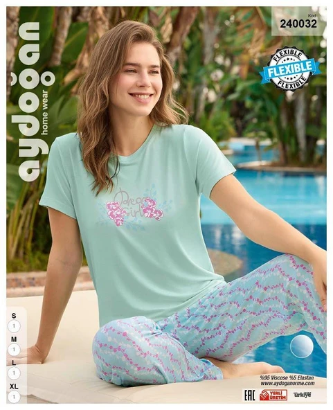 Aydoğan Kadın Yeşil Viskon Kısa Kollu Pijama Takımı 240032