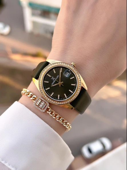 Daniel Klein Deri Kordon Takvinli Kadran 3 Atm Suya Dayanıklı Kadın Kol Saati+Bileklik BDK.13597-4 - Resim 2