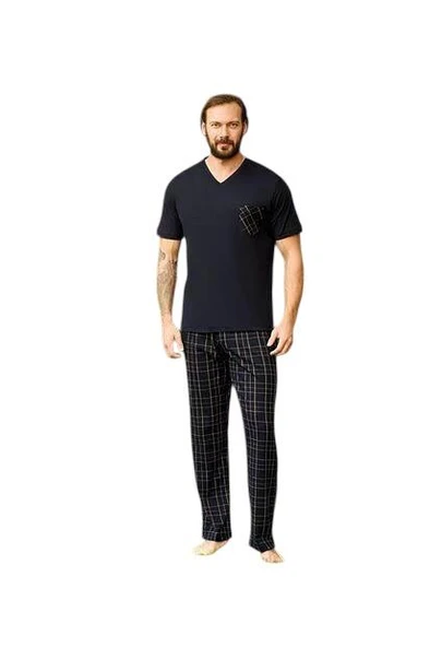 Aydoğan Erkek Siyah %100 Pamuk Penye Kısa Kollu Pijama Takımı 240332 - 1