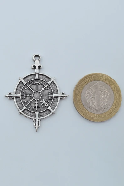 Viking Vegvisir Pusula  Gümüş Kaplama Düz Zincir Kolye - Resim 4