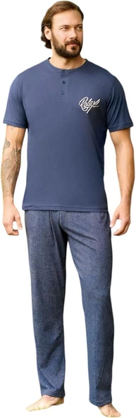 Aydoğan Erkek Mavi %100 Pamuklu Penye Kısa Kollu Pijama Takımı 240344