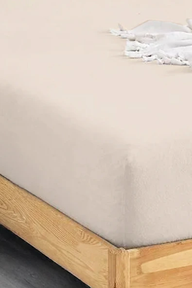 Upstyle Penye Lastikli Çarşaf Pamuklu Jersey Süper Battal Kişilik 200x200cm Krem - 2