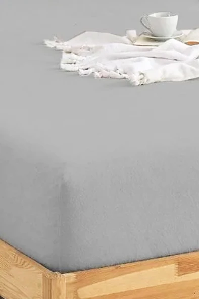 Upstyle Penye Lastikli Çarşaf Pamuklu Jersey Süper Battal Kişilik 200x200cm Gri - 3