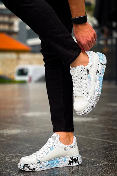 KB-02 Kuback Bağcıklı Crocodile Beyaz Mavi Günlük Erkek Ayakkabı - 3