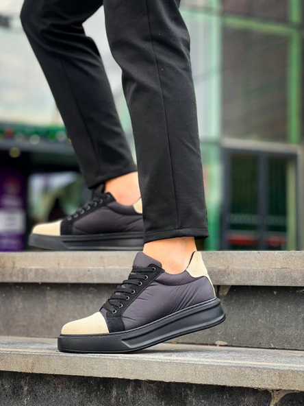 KB-X46 Kuback Siyah Bej Yüksek Siyah Taban Günlük Spor Ayakkabı - 3