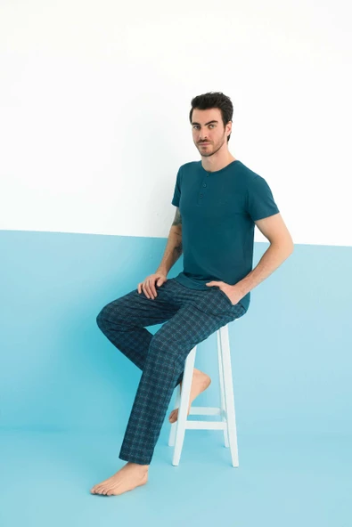 Aydoğan Erkek Petrol Pamuklu Modal Kısa Kollu Pijama Takımı 250161 - 2