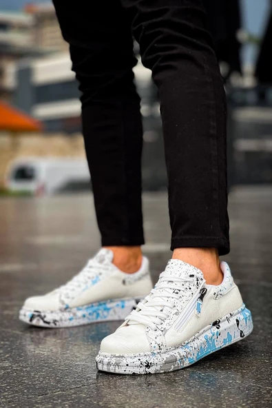 KB-02 Kuback Bağcıklı Crocodile Beyaz Mavi Günlük Erkek Ayakkabı - 4