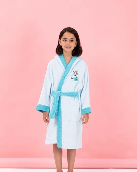 Özdilek Lisanslı Kapüşonlu Çocuk Bornozu 9/10 Yaş-Frozen Snowflake Mavi