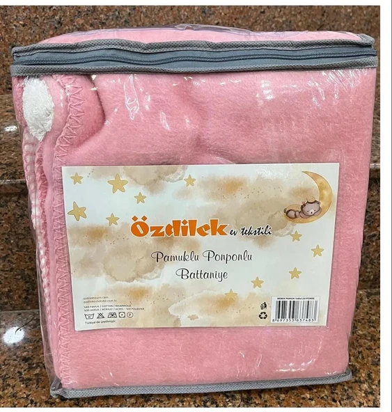 Özdilek pomponlu Bebek Battaniyesi (100*120) pembe