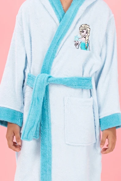 Özdilek Lisanslı Kapüşonlu Çocuk Bornozu 9/10 Yaş-Frozen Snowflake Mavi - 2