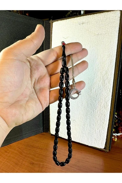 SİYAH SIKMA ÇUBUK KEHRİBAR TESBİH KAPSÜL KESİM T-154