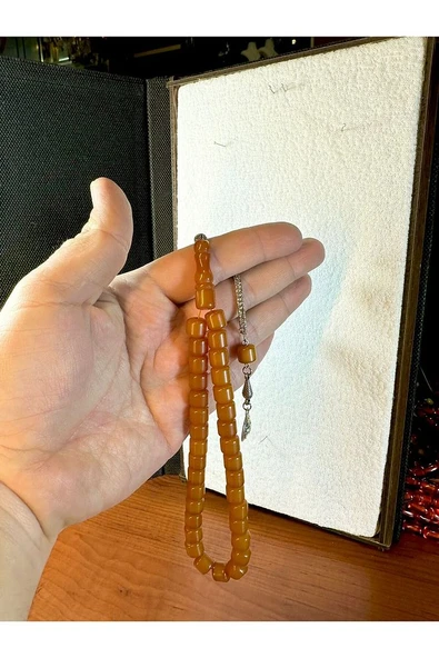 SIKMA ÇUBUK KEHRİBAR TESBİH BAL-SARI RENKLİ TEKERLEK KESİM 10MM T-157