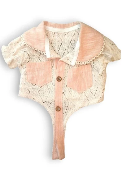 Kız Bebek 3’lü Yazlık Müslin Takım - Fiyonklu Şort, İp Askılı Body, Örme Bolero - 4
