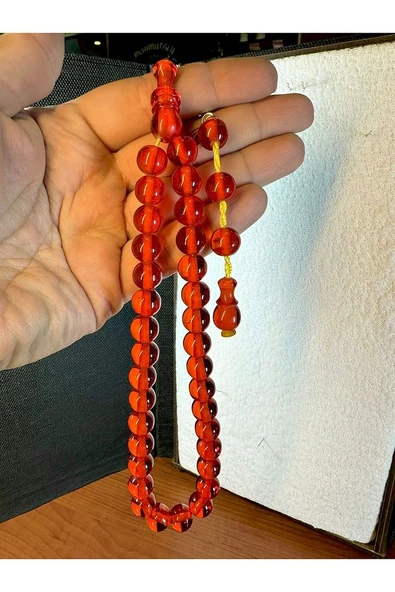 SIKMA ÇUBUK KEHRİBAR TESBİH KÜRE KESİM KIRMIZI RENKLİ T-169