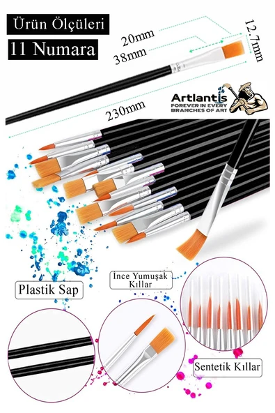 Resim Fırçası 11 Numara 5 Adet Yassı Uçlu Sentetik Resim Fırça Ekonomik Suluboya Akrilik Boya Guaj Boya Yağlı Boya - Resim 2