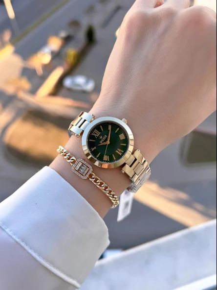 Wesse Çelik Kordon Takvimli Kadran 5 Atm Suya Dayanıklı Kadın Kol Saati+Bileklik BYW.1139.04 - Resim 2