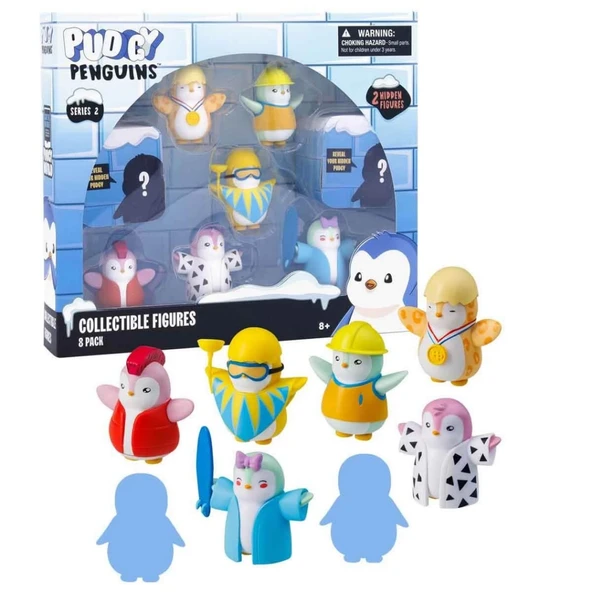 Nessiworld Pudgy Penguins 8'li Figür Seti S2 Bayrak Tutan Penguenli Set