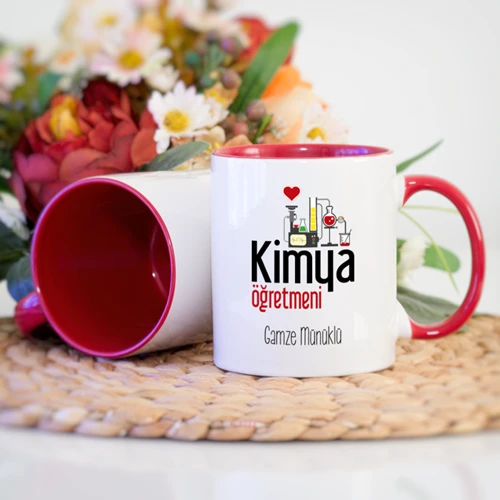 Kişiye Özel Kırmızı Renkli Kimya Öğretmeni Kupa Bardak