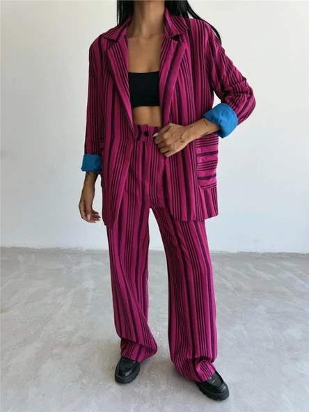 OTTOMAN ÇİZGİLİ CEKET-PANTOLON TK - Fuşya - Resim 2