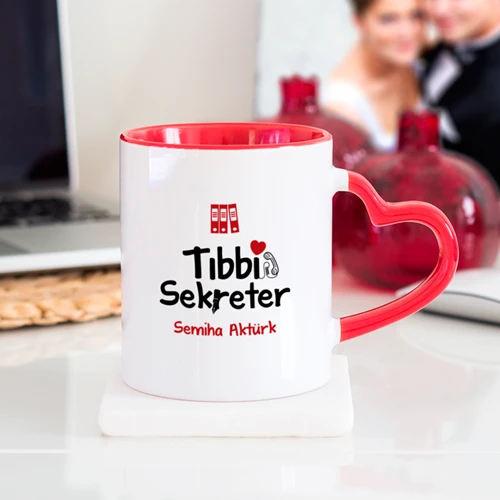 Kişiye Özel Tıbbi Sekreter Kalpli Kupa Bardak