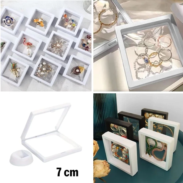 7x7 cm Standlı 3D Takı Ziynet Hatıra Koleksiyon Saklama Kutusu Şeffaf Film Çerçevesi - 5