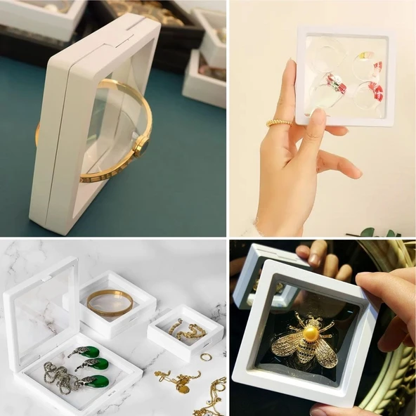 9x9 cm Standlı 3D Takı Ziynet Hatıra Koleksiyon Saklama Kutusu Şeffaf Film Çerçevesi - 3