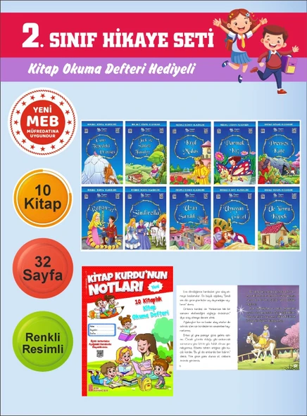 2.Sınıflar İçin Okumayı Sevdiren 10 lu Hikaye Seti 5 (Kitap Okuma Defteri Hediyeli)
