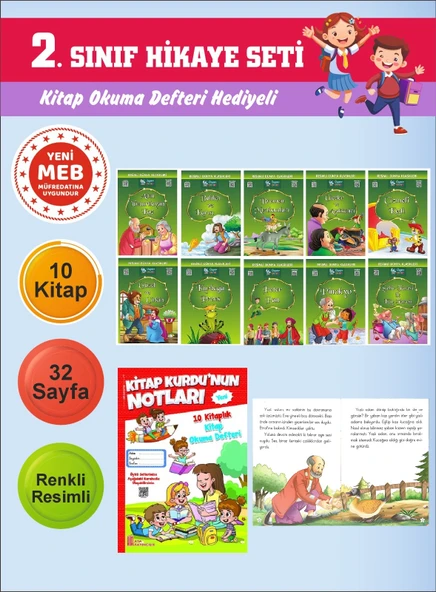 2.Sınıflar İçin Okumayı Sevdiren 10 lu Hikaye Seti 6 (Kitap Okuma Defteri Hediyeli) ürün görseli 1
