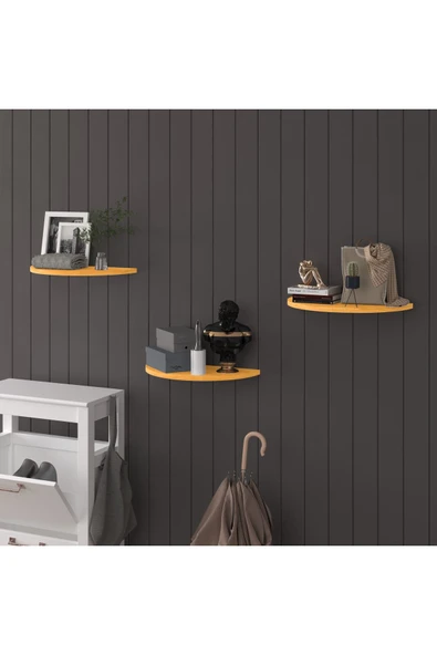 Doğal Modern Organizer Düzenleyici 3'lü Oval Dekoratif Kitaplık Banyo Mutfak Duvar Rafı - 7
