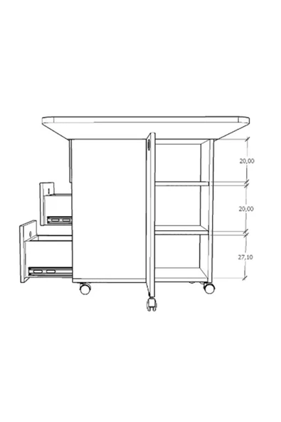 Asra Trend MDF Katlanır Mutfak Yemek Çalışma Masası, 3 Çekmeceli, Beyaz-Royal Mermer, KM-30 - Resim 5