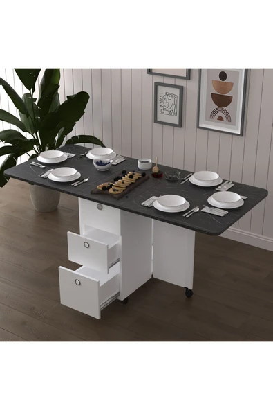 Katlanır Mutfak Yemek Çalışma Masası Km-30 Royal Mermer