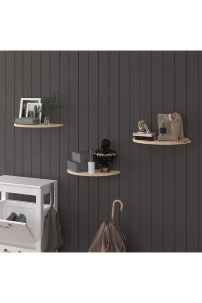 Doğal Modern Organizer Düzenleyici 3'lü Oval Dekoratif Kitaplık Banyo Mutfak Duvar Rafı - 2