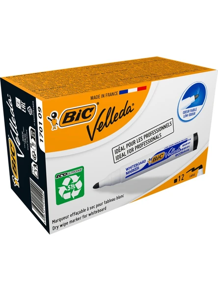 Bic 1701 Velleda Eco Yuvarlak Uçlu Beyaz Tahta Kalemi Siyah 12'li Kutu