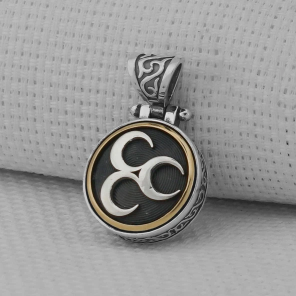 Üç Hilal Ortası Dönen 925 Ayar Gümüş Kolye Ucu - Resim 2