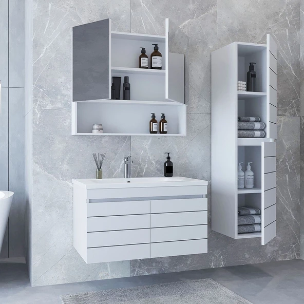 Teta Home Asya 80 CM Mdf Banyo Dolabı Seti + Boy Dolabı Beyaz - 3