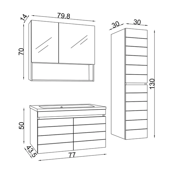 Teta Home Asya 80 CM Mdf Banyo Dolabı Seti + Boy Dolabı Beyaz - 4