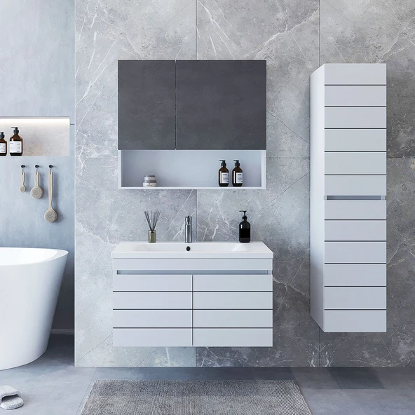 Teta Home Asya 80 CM Mdf Banyo Dolabı Seti + Boy Dolabı Beyaz