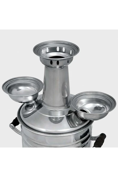 6 Lt Taşıma Çantalı Ve Demlikli Krom Odunlu Kömürlü Semaver (alttan Yakmalı) - 6
